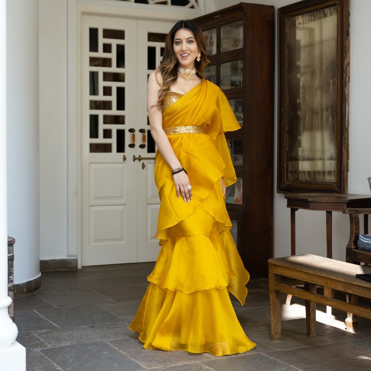 Aasam Silk Couple Dress Haldi Yellow Saree & Kurta – Archittam Fashion